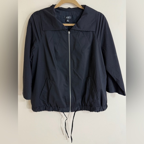 AGB Women’s Black Dolman‎ Sleeve Collared Windbreaker Fall Gorpcore Size 14 - Picture 1 of 7
